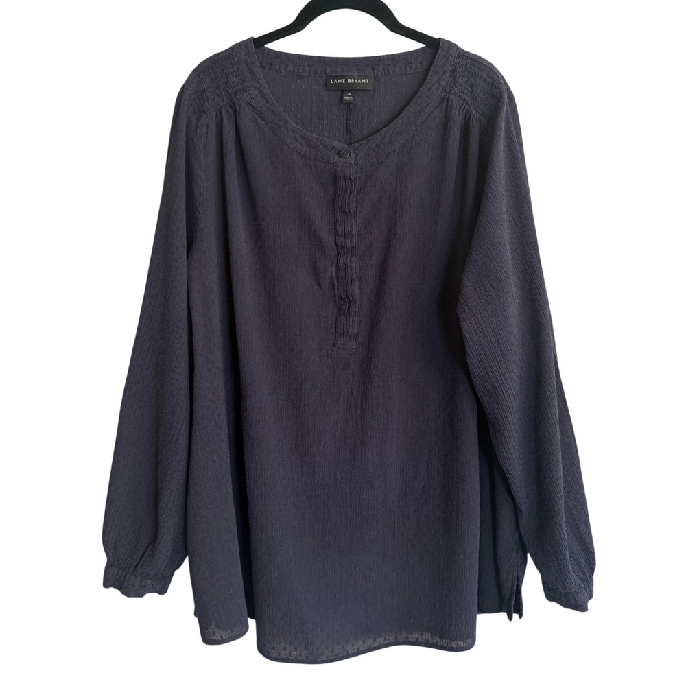 Lane Bryant Womens Navy Blue Swiss Dot Cotton Henley Long Sleeve Blouse Top, 18